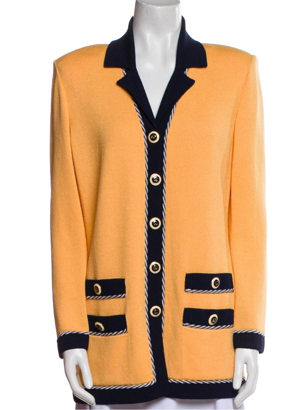 St. John Collection Santana Knit Colorblock Skirt Suit – Yellow & Navy – Size M - Picture 2 of 10